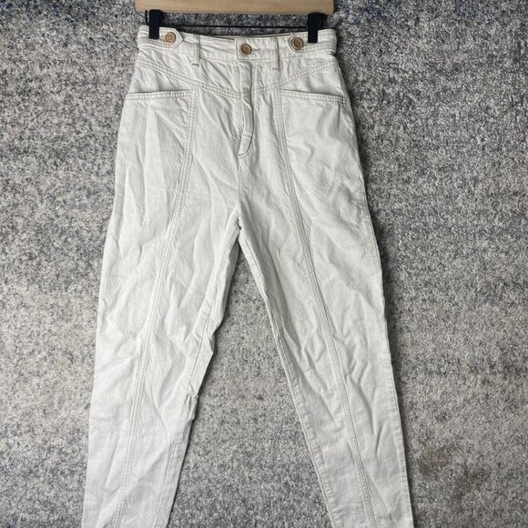 27 High Waisted Pants Womens 17 White Tapered Seam Front Double Button Zip Fly - Picture 1 of 10
